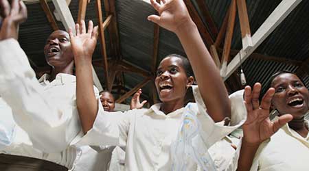 women singing in a church